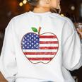 American Flag Teachers Students Apple 4th Of July Vintage Women's Sweatshirt Back Print White American Flag Teachers Students Apple 4th Of July Vintage Women's Sweatshirt Back Print White