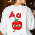 A Is For Apple Pre-K Kindergarten Teacher Student Women's Sweatshirt Back Print White A Is For Apple Pre-K Kindergarten Teacher Student Women's Sweatshirt Back Print White