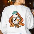 Art Teacher Painting Brushes Retro Pumpkin Ghost Artist Women's Sweatshirt Back Print White Art Teacher Painting Brushes Retro Pumpkin Ghost Artist Women's Sweatshirt Back Print White