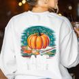 Art Teacher Pumpkin Painting Halloween Costume Women's Sweatshirt Back Print White