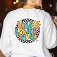 Back To School Groovy Teacher 1st First Grade Crew Squad Women's Sweatshirt Back Print White Back To School Groovy Teacher 1st First Grade Crew Squad Women's Sweatshirt Back Print White