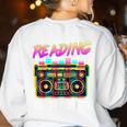 Back To School Retro Reading Is My Jam 80s Teacher Boombox Women's Sweatshirt Back Print White