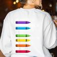 Back To School Teacher We Are Like A Box Of Crayons Women's Sweatshirt Back Print White