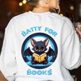 Batty About Books Lover Teacher Librarian Bookish Halloween For Men Women Kids Women's Sweatshirt Back Print White