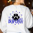 Blue Bobcats School Spirit Coquette Bow Mascot Teacher Women's Sweatshirt Back Print White Blue Bobcats School Spirit Coquette Bow Mascot Teacher Women's Sweatshirt Back Print White
