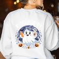Boo Jour Ghost Halloween French Teacher Cute Coffe Croissant Women's Sweatshirt Back Print White Boo Jour Ghost Halloween French Teacher Cute Coffe Croissant Women's Sweatshirt Back Print White
