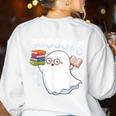 Books Halloween Librarian Teacher Reader Reading Book Lover Women's Sweatshirt Back Print White Books Halloween Librarian Teacher Reader Reading Book Lover Women's Sweatshirt Back Print White