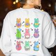 Bunny Reading Books Easter Day Librarian Teacher Book Women's Sweatshirt Back Print White