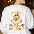 You Can't Scare Me I Teach 2nd Grade Halloween Teacher Ghost Women's Sweatshirt Back Print White