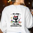 Cat It's Fine I'm Fine Everything Is Fine Teacher Life Women's Sweatshirt Back Print White Cat It's Fine I'm Fine Everything Is Fine Teacher Life Women's Sweatshirt Back Print White