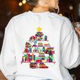 Christmas Library Tree Love Reading Books Nerd Teacher Women's Sweatshirt Back Print White Christmas Library Tree Love Reading Books Nerd Teacher Women's Sweatshirt Back Print White