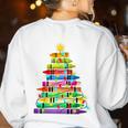 Christmas Tree Made Of Crayons School Teacher Life Student Women's Sweatshirt Back Print White Christmas Tree Made Of Crayons School Teacher Life Student Women's Sweatshirt Back Print White