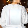College Ruled Lined Paper Student Teacher Professor Costume Women's Sweatshirt Back Print White College Ruled Lined Paper Student Teacher Professor Costume Women's Sweatshirt Back Print White