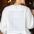 Colleged Ruled Paper Lined Writer Student Professor Teacher Women's Sweatshirt Back Print White Colleged Ruled Paper Lined Writer Student Professor Teacher Women's Sweatshirt Back Print White