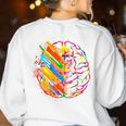 Colorful Brain Art Teacher Artist Painter Student Women's Sweatshirt Back Print White Colorful Brain Art Teacher Artist Painter Student Women's Sweatshirt Back Print White