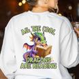 All The Cool Dragons Are Reading Dragon Teacher Women's Sweatshirt Back Print White All The Cool Dragons Are Reading Dragon Teacher Women's Sweatshirt Back Print White