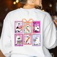 Coquette Bow Spooky Teacher Ghost Halloween Trick Or Teach Women's Sweatshirt Back Print White Coquette Bow Spooky Teacher Ghost Halloween Trick Or Teach Women's Sweatshirt Back Print White