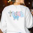 Coquette Bow Teach Teacher Happy First Day Back To School Women's Sweatshirt Back Print White Coquette Bow Teach Teacher Happy First Day Back To School Women's Sweatshirt Back Print White