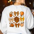 Coquette Teach Teacher Bows Thanksgiving Turkey Fall Autumn Women's Sweatshirt Back Print White
