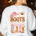 Cowboy Teacher These Boots Are Made-For Teaching School Women's Sweatshirt Back Print White Cowboy Teacher These Boots Are Made-For Teaching School Women's Sweatshirt Back Print White