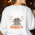 Creepin It Real Kindergarten Monsters Halloween Teacher Women's Sweatshirt Back Print White Creepin It Real Kindergarten Monsters Halloween Teacher Women's Sweatshirt Back Print White
