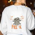 Creepin It Real Pre-K Monsters Halloween Preschool Teacher Women's Sweatshirt Back Print White Creepin It Real Pre-K Monsters Halloween Preschool Teacher Women's Sweatshirt Back Print White