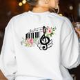 Cut Music Teacher Shirt With a Piano Keys Notes And Flowers Women's Sweatshirt Back Print White Cut Music Teacher Shirt With a Piano Keys Notes And Flowers Women's Sweatshirt Back Print White
