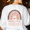 Cute Daycare Teacher Rainbow Leopard Print Childcare Worker Women's Sweatshirt Back Print White