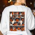 Cute Ghost Book Reading Books Lover Spooky Teacher Halloween Women's Sweatshirt Back Print White