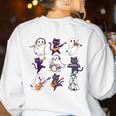 Cute Ghost Cat Playing Musical Halloween Music Teacher Women's Sweatshirt Back Print White Cute Ghost Cat Playing Musical Halloween Music Teacher Women's Sweatshirt Back Print White