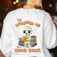 Cute Halloween Teacher Librarian Mummy Reading Books Women's Sweatshirt Back Print White