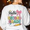 Cute Hello Second Grade Back To School Coquette Teacher Girl Women's Sweatshirt Back Print White