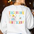 Cute Inclusion Isn't Scary Teacher Skeleton Ghost Halloween Women's Sweatshirt Back Print White Cute Inclusion Isn't Scary Teacher Skeleton Ghost Halloween Women's Sweatshirt Back Print White