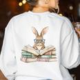 Cute Reading Bunny Glasses Books Bookworm Reader Teacher Women's Sweatshirt Back Print White Cute Reading Bunny Glasses Books Bookworm Reader Teacher Women's Sweatshirt Back Print White