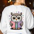 Cute Reading Owl Book Lover Teacher Librarian Bookworm Women's Sweatshirt Back Print White Cute Reading Owl Book Lover Teacher Librarian Bookworm Women's Sweatshirt Back Print White