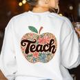 Cute Teacher With Apple Retro Teacher Kids Back To School Women's Sweatshirt Back Print White Cute Teacher With Apple Retro Teacher Kids Back To School Women's Sweatshirt Back Print White