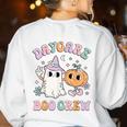 Daycare Boo Crew Groovy Halloween Floral Ghost Kid Teacher Women's Sweatshirt Back Print White