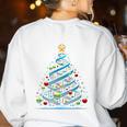 DNA Helix Christmas Tree Scientist Biology Science Teacher Women's Sweatshirt Back Print White