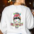Early Head Start Life Messy Bun Back To School Teacher Women Women's Sweatshirt Back Print White Early Head Start Life Messy Bun Back To School Teacher Women Women's Sweatshirt Back Print White