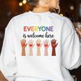 Everyone Is Welcome Here Idaho Teacher Women's Sweatshirt Back Print White