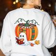 Fall Book Pumpkin Books Ghost Reading Halloween Teacher Women's Sweatshirt Back Print White