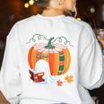 Fall Book Pumpkin Ghost Reading Books Halloween Teacher Women's Sweatshirt Back Print White Fall Book Pumpkin Ghost Reading Books Halloween Teacher Women's Sweatshirt Back Print White
