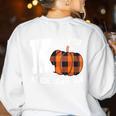 Fall Kindergarten Teacher K Is For Buffalo Plaid Pumpkin Women's Sweatshirt Back Print White Fall Kindergarten Teacher K Is For Buffalo Plaid Pumpkin Women's Sweatshirt Back Print White