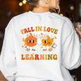 Fall In Love With Learning Autumn Pumpkin Fall Teacher Kids Women's Sweatshirt Back Print White Fall In Love With Learning Autumn Pumpkin Fall Teacher Kids Women's Sweatshirt Back Print White