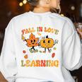 Fall In Love With Learning Fall Teacher Thanksgiving Retro Women's Sweatshirt Back Print White
