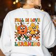 Fall In Love With Learning Thanksgiving Teacher Student Women's Sweatshirt Back Print White Fall In Love With Learning Thanksgiving Teacher Student Women's Sweatshirt Back Print White