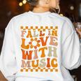 Fall In Love With Music Groovy Thanksgiving Music Teacher Men Women Girls Kids Women's Sweatshirt Back Print White Fall In Love With Music Groovy Thanksgiving Music Teacher Men Women Girls Kids Women's Sweatshirt Back Print White