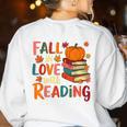 Fall In Love With Reading Autumn Thanksgiving Shirt Teacher Women's Sweatshirt Back Print White Fall In Love With Reading Autumn Thanksgiving Shirt Teacher Women's Sweatshirt Back Print White