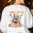 Fall In Love With Reading Halloween Stack Of Book Teacher Women's Sweatshirt Back Print White