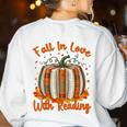 Fall In Love With Reading Pumpkin Autumn Librarians Teacher Women's Sweatshirt Back Print White Fall In Love With Reading Pumpkin Autumn Librarians Teacher Women's Sweatshirt Back Print White